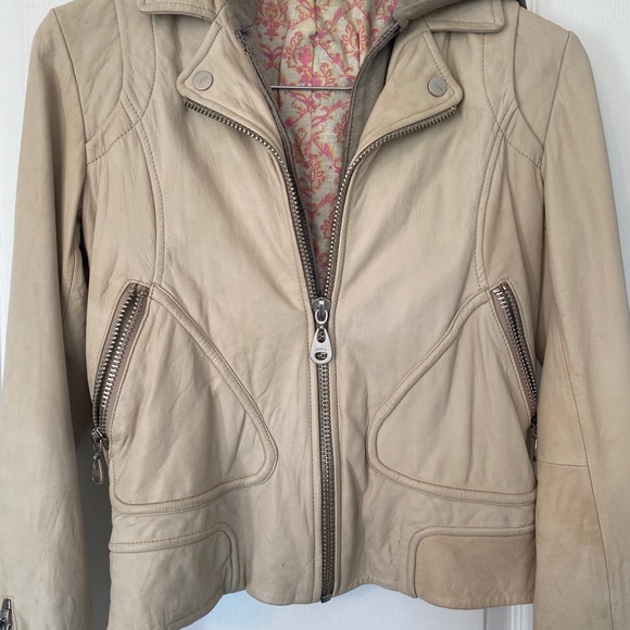 COPY - Cream leather hoodie jacket. - Picture 7 of 12